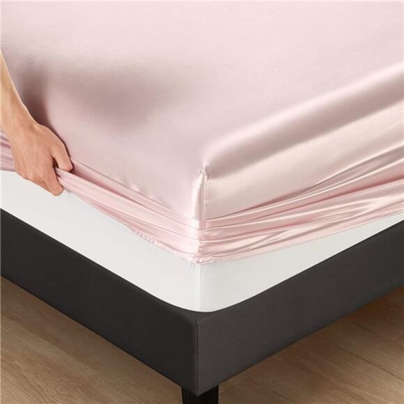 5Pcs Blush Pink Silk Sheets King Satin SheetsSet KingSize Sheets Silky Comforter - Picture 3 of 8